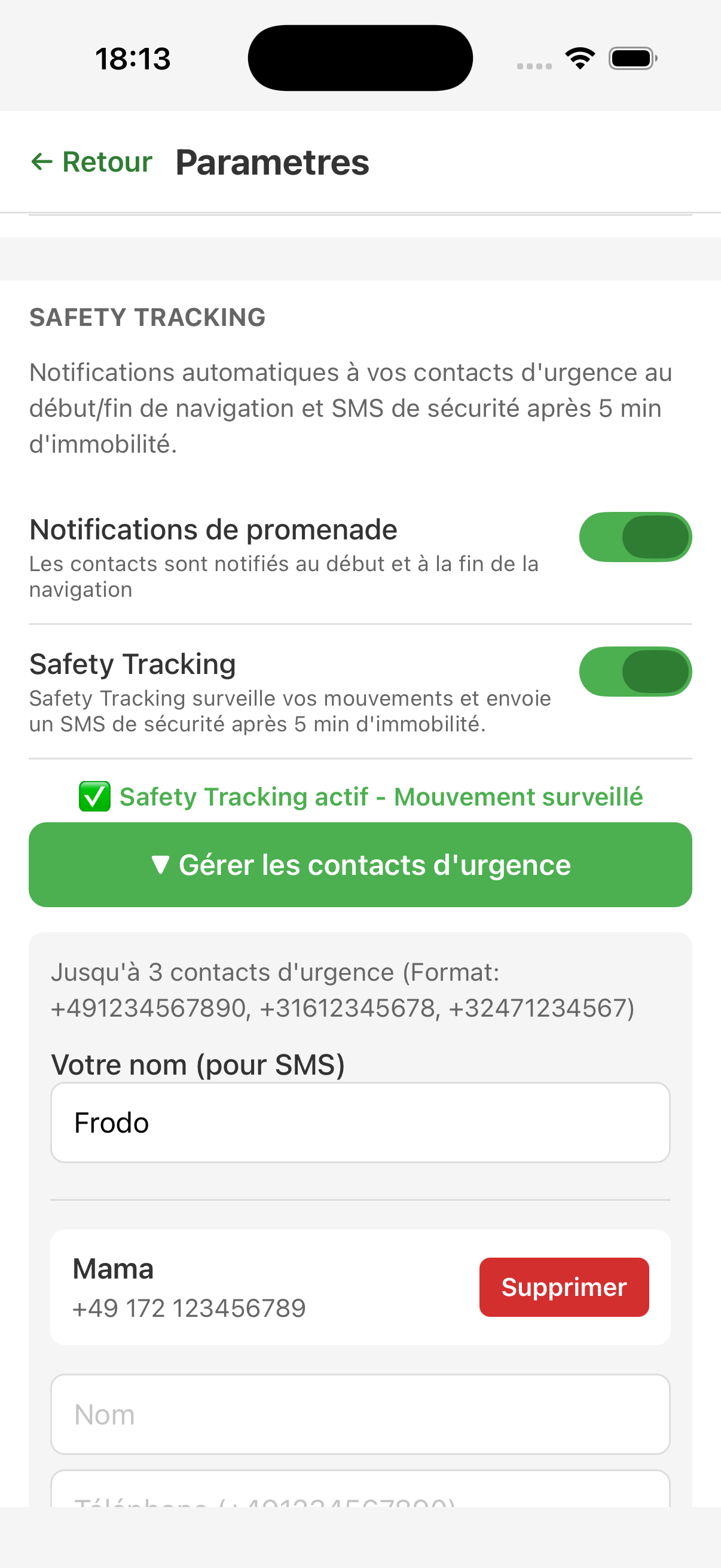 CavalierNavi Suivi de sécurité et contacts d'urgence